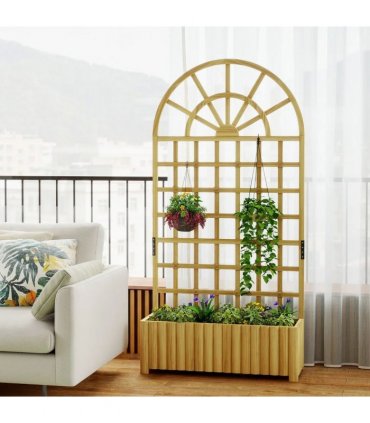 Outsunny Wooden Raised Planter with Trellis, Raised Bed for Garden with Lattice and Drainage Holes for Climbing Plants