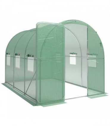 Outsunny 2 x 3 m Walk-in Polytunnel Greenhouse with Hinged Door and 6 Roll Up Mesh Windows, Garden Tunnel Warm House Tent, Green