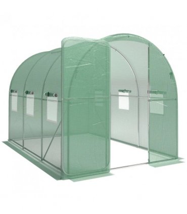 Outsunny 2 x 3 m Walk-in Polytunnel Greenhouse with Hinged Door and 6 Roll Up Mesh Windows, Garden Tunnel Warm House Tent, Green