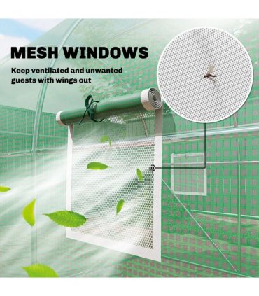 Outsunny 2 x 3 m Walk-in Polytunnel Greenhouse with Hinged Door and 6 Roll Up Mesh Windows, Garden Tunnel Warm House Tent, Green