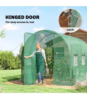 Outsunny 2 x 3 m Walk-in Polytunnel Greenhouse with Hinged Door and 6 Roll Up Mesh Windows, Garden Tunnel Warm House Tent, Green