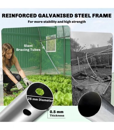 Outsunny 2 x 3 m Walk-in Polytunnel Greenhouse with Hinged Door and 6 Roll Up Mesh Windows, Garden Tunnel Warm House Tent, Green