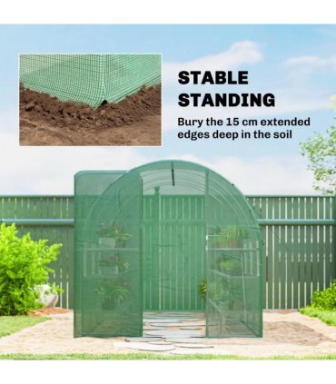 Outsunny 2 x 3 m Walk-in Polytunnel Greenhouse with Hinged Door and 6 Roll Up Mesh Windows, Garden Tunnel Warm House Tent, Green