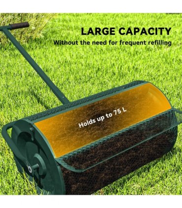 Outsunny Compost Spreader, 24" Peat Moss Spreader with Height Adjustable T Shaped Handle and Metal Mesh Basket, Garden Spreader for Seeding, Spreading Manure, Green
