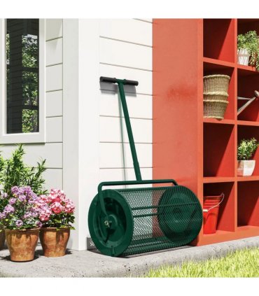 Outsunny Compost Spreader, 24" Peat Moss Spreader with Height Adjustable T Shaped Handle and Metal Mesh Basket, Garden Spreader for Seeding, Spreading Manure, Green