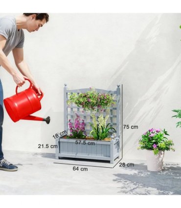 Outsunny Garden Planters with Trellis for Climbing Vines, Wood Raised Beds for Garden, Flower Pot, Indoor Outdoor, Grey