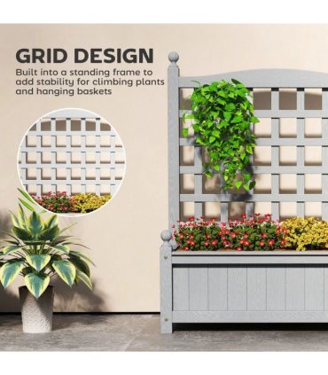 Outsunny Garden Planters with Trellis for Climbing Vines, Wood Raised Beds for Garden, Flower Pot, Indoor Outdoor, Grey