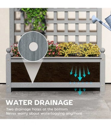 Outsunny Garden Planters with Trellis for Climbing Vines, Wood Raised Beds for Garden, Flower Pot, Indoor Outdoor, Grey