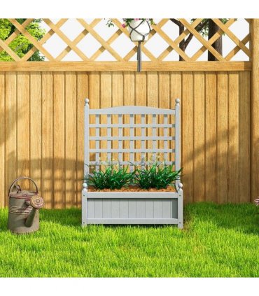 Outsunny Garden Planters with Trellis for Climbing Vines, Wood Raised Beds for Garden, Flower Pot, Indoor Outdoor, Grey