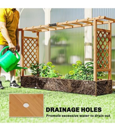 Outsunny Raised Planter with Trellis, Wooden Raised Bed for Garden with Hanging Roof and Drainage Holes, Outdoor Planter Box