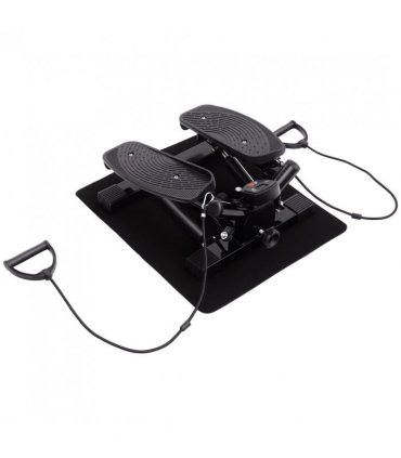HOMCOM Portable Mini Stepper, Exercise Fitness Machine for Legs Arms Thigh Toner Toning Machine, Stair Steps Workout Training Fitness, w/ Resistance Bands and Floor Mat, Black