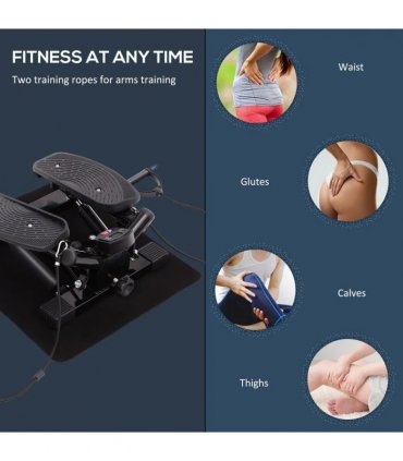 HOMCOM Portable Mini Stepper, Exercise Fitness Machine for Legs Arms Thigh Toner Toning Machine, Stair Steps Workout Training Fitness, w/ Resistance Bands and Floor Mat, Black