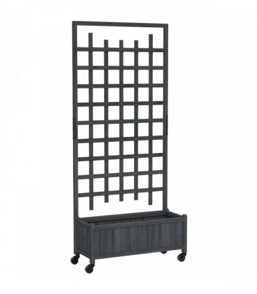 Outsunny Wooden Trellis Planter, Raised Garden Bed with Wheels, to Climb and Grow Vegetables, Herbs and Flowers, Grey