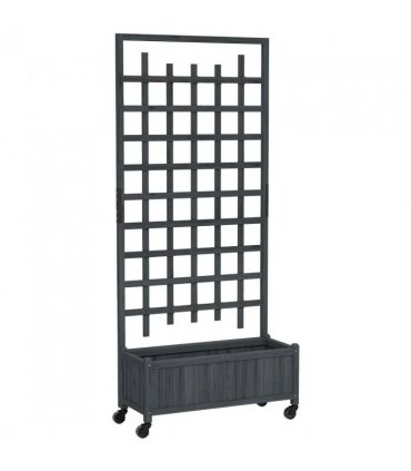Outsunny Wooden Trellis Planter, Raised Garden Bed with Wheels, to Climb and Grow Vegetables, Herbs and Flowers, Grey