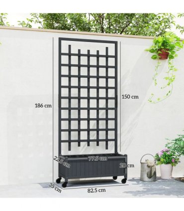 Outsunny Wooden Trellis Planter, Raised Garden Bed with Wheels, to Climb and Grow Vegetables, Herbs and Flowers, Grey