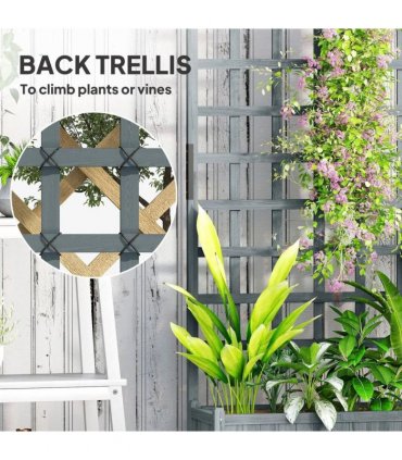 Outsunny Wooden Trellis Planter, Raised Garden Bed with Wheels, to Climb and Grow Vegetables, Herbs and Flowers, Grey