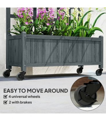 Outsunny Wooden Trellis Planter, Raised Garden Bed with Wheels, to Climb and Grow Vegetables, Herbs and Flowers, Grey