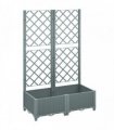 Outsunny Raised Garden Bed with Trellis, Plastic Planter Box with Drainage Holes, Drain Plugs and Water Reservoirs for Climbing Plants, Vegetables, Flowers, Grey