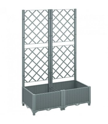 Outsunny Raised Garden Bed with Trellis, Plastic Planter Box with Drainage Holes, Drain Plugs and Water Reservoirs for Climbing Plants, Vegetables, Flowers, Grey