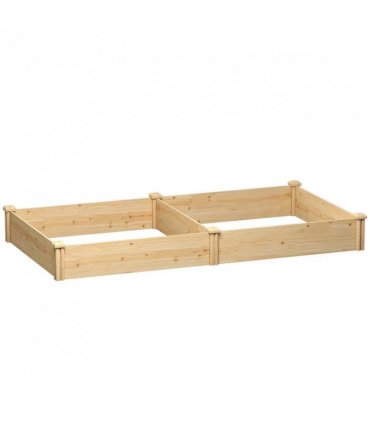 Outsunny Raised Garden Bed, Wooden Planter Box with Divider and Open Bottom for Flowers, Herbs, Vegetables, DIY Painting