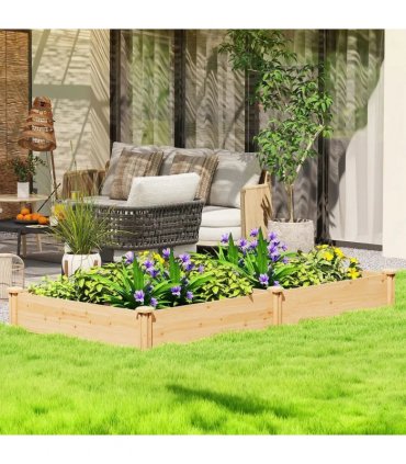 Outsunny Raised Garden Bed, Wooden Planter Box with Divider and Open Bottom for Flowers, Herbs, Vegetables, DIY Painting