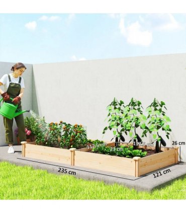 Outsunny Raised Garden Bed, Wooden Planter Box with Divider and Open Bottom for Flowers, Herbs, Vegetables, DIY Painting