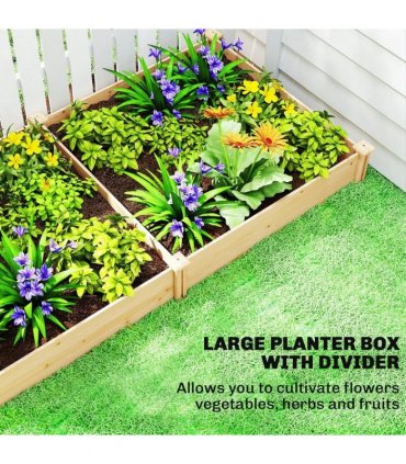 Outsunny Raised Garden Bed, Wooden Planter Box with Divider and Open Bottom for Flowers, Herbs, Vegetables, DIY Painting