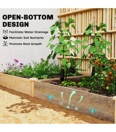 Outsunny Raised Garden Bed, Wooden Planter Box with Divider and Open Bottom for Flowers, Herbs, Vegetables, DIY Painting