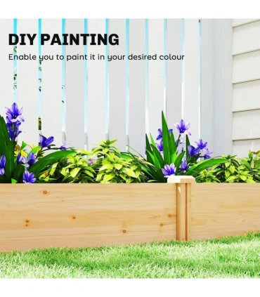 Outsunny Raised Garden Bed, Wooden Planter Box with Divider and Open Bottom for Flowers, Herbs, Vegetables, DIY Painting