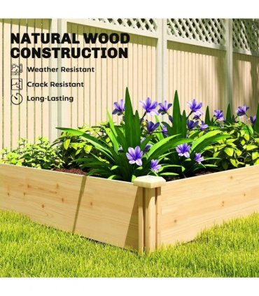 Outsunny Raised Garden Bed, Wooden Planter Box with Divider and Open Bottom for Flowers, Herbs, Vegetables, DIY Painting