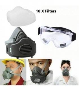 3200 Face Mask Half Face Cover Respirator Filter Reusable Facepiece With Goggles