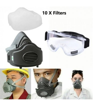 3200 Face Mask Half Face Cover Respirator Filter Reusable Facepiece With Goggles