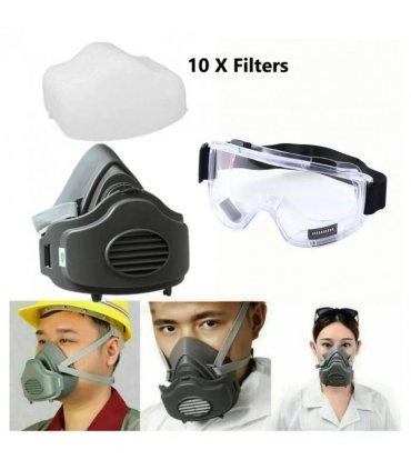 3200 Face Mask Half Face Cover Respirator Filter Reusable Facepiece With Goggles