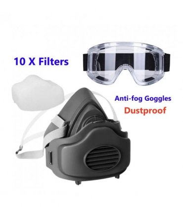 3200 Face Mask Half Face Cover Respirator Filter Reusable Facepiece With Goggles