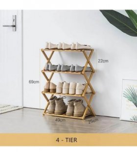 Bamboo Shoe Rack Portable Folding Shoe Storage Rack Without Installation 4Tier
