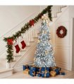 6 FT Snow Flocked Pre-lit Artificial Pop Up Christmas Tree with 100 Warm Lights and Golden Ornaments for Home Office Store Holiday Deco, Snowy Green