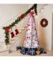 6 FT Fully Decorated Pre-lit Christmas Tree, Pop Up Artificial Xmas Tree with 100 Warm Lights and Red Ornaments for Home Office Store Holiday Deco, White