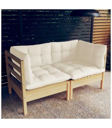 vidaXL 2-Seater Garden Sofa with Cream Cushions Solid Pinewood