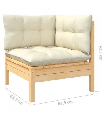 vidaXL 2-Seater Garden Sofa with Cream Cushions Solid Pinewood