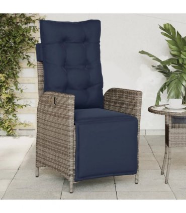 vidaXL Reclining Garden Chair with Footrest Grey Poly Rattan