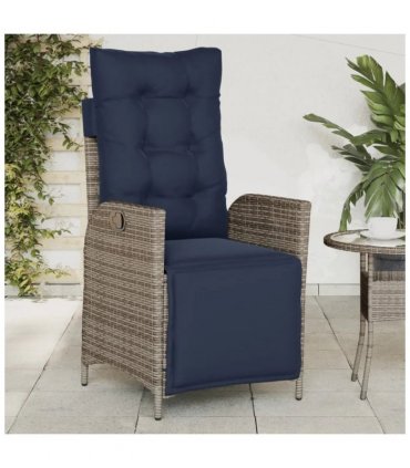 vidaXL Reclining Garden Chair with Footrest Grey Poly Rattan