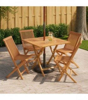 vidaXL 5 Piece Folding Garden Bistro Set Natural Solid Teak Wood