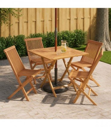 vidaXL 5 Piece Folding Garden Bistro Set Natural Solid Teak Wood