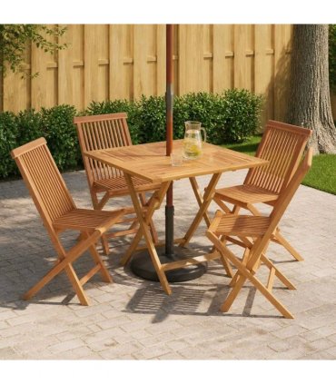 vidaXL 5 Piece Folding Garden Bistro Set Natural Solid Teak Wood