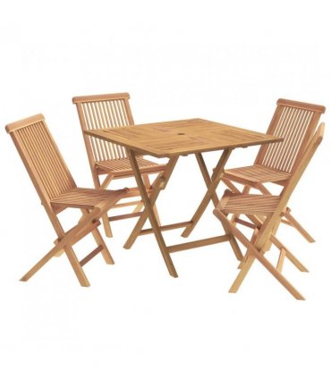 vidaXL 5 Piece Folding Garden Bistro Set Natural Solid Teak Wood