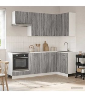 vidaXL Kitchen Unit LYON 8 pcs Grey Sonoma Engineered Wood