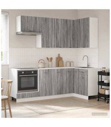 vidaXL Kitchen Unit LYON 8 pcs Grey Sonoma Engineered Wood