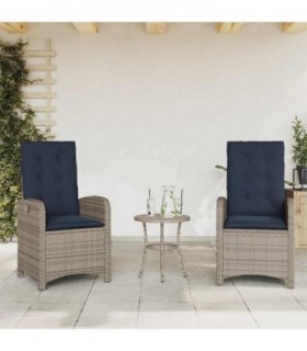 vidaXL Reclining Garden Chairs 2 pcs with Cushions Grey Poly Rattan