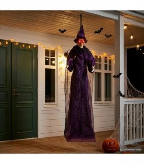 vidaXL Hanging Halloween Talking Witch Purple 216 x 125 cm Polyester