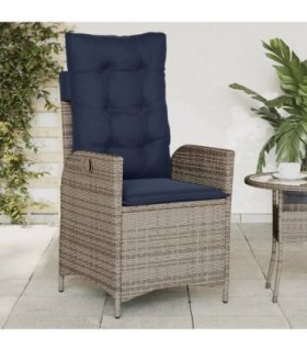 vidaXL Reclining Garden Chair with Cushions Grey Poly Rattan